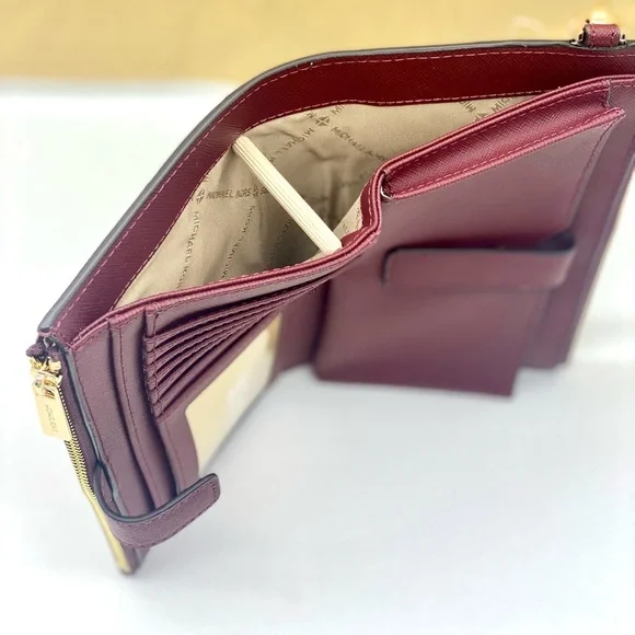 Michael Kors DoubleZip Wallet Wristlet Phone Case Dark Cherry - Picture 6 of 10